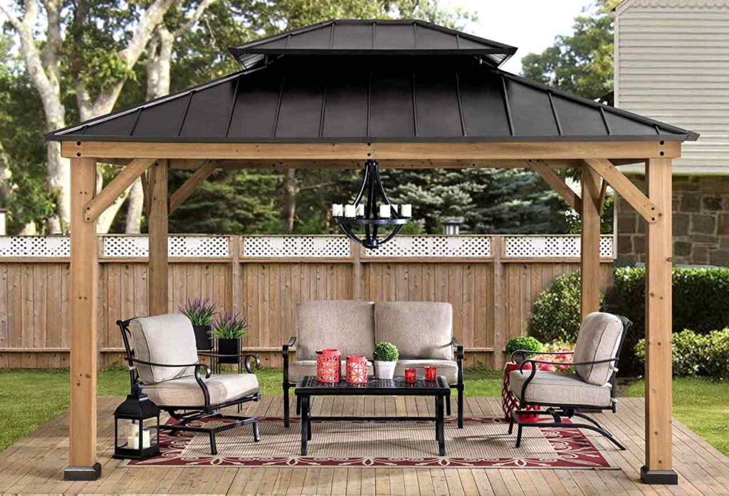 Sunjoy Bridgeport Cedar Framed Hardtop Gazebo For Winter Snow