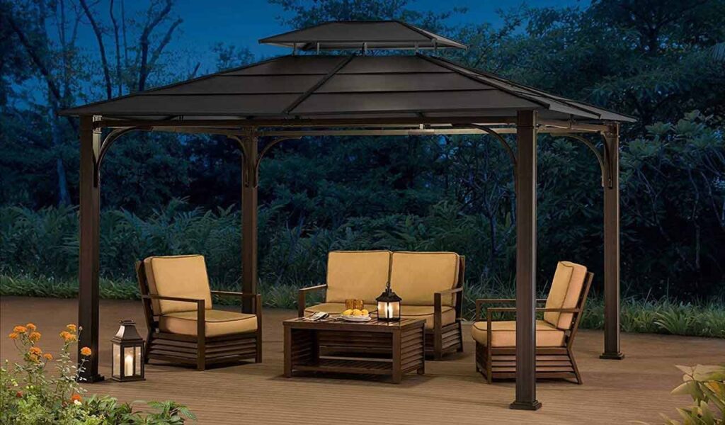 Sunjoy Chatham Steel Hardtop Gazebo For Winter Snow