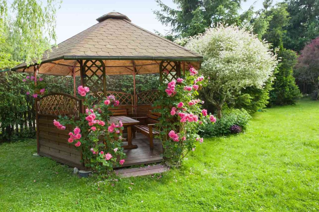 wood gazebo with flower 